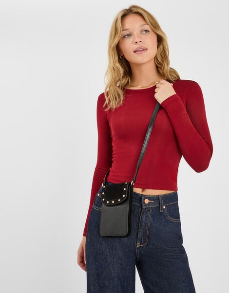 Leather Stud Phone Bag, , large