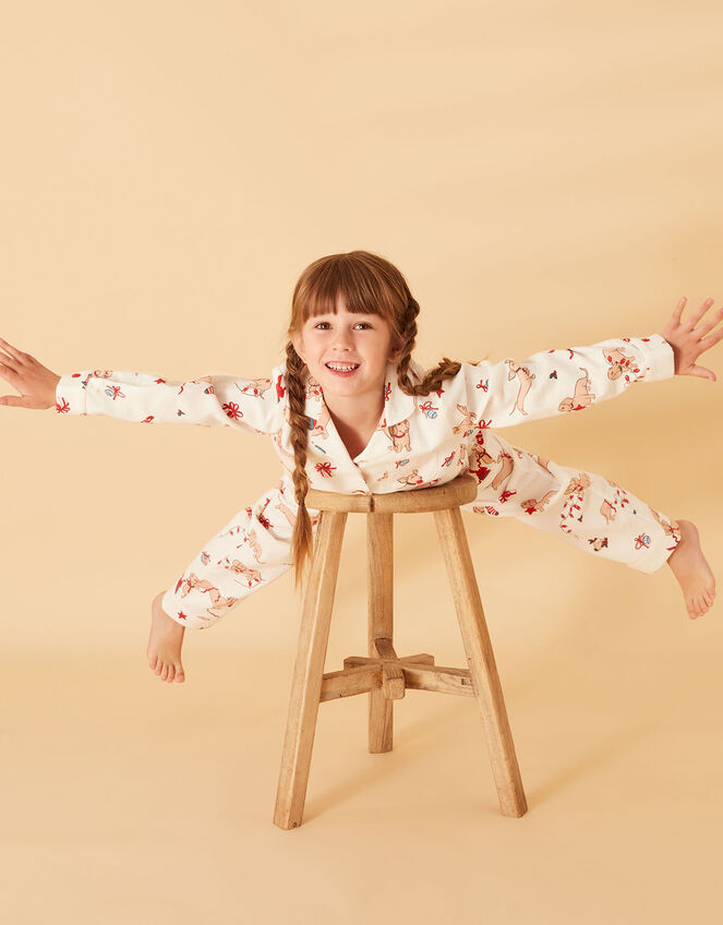 Girls Christmas Sausage Dog Pyjama Set, Multi (PASTEL-MULTI), large