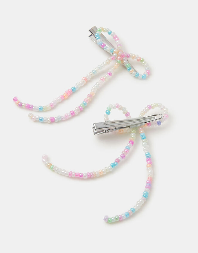 2-Pack Girls Beaded Bow Hair Clips, , large