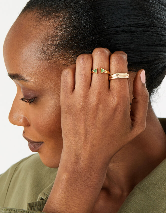 Gold-Plated Healing Stone Aventurine Pyramid Ring, Gold (GOLD), large