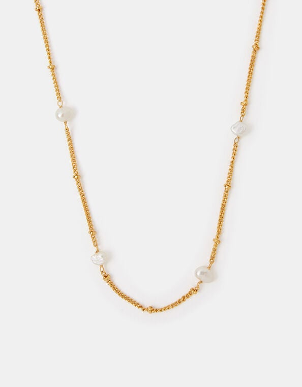 14ct Gold-Plated Pearl Station Necklace, , large