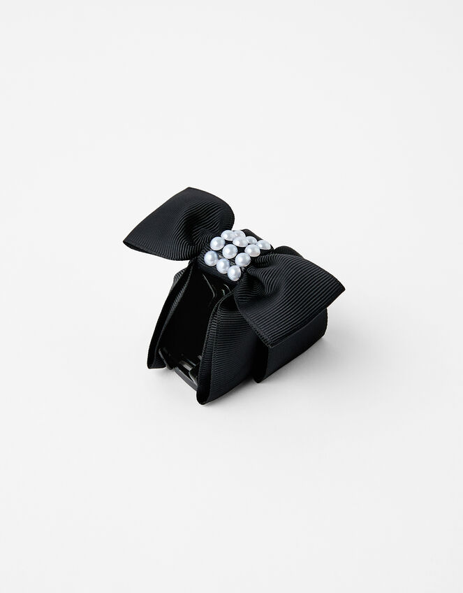 Pearly Bow Bulldog Clip, Black (BLACK), large