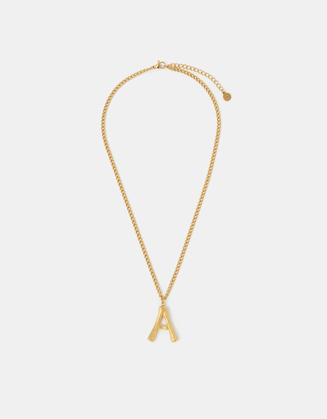 Stainless Steel Bamboo Initial Pendant Necklace, Gold (GOLD), large