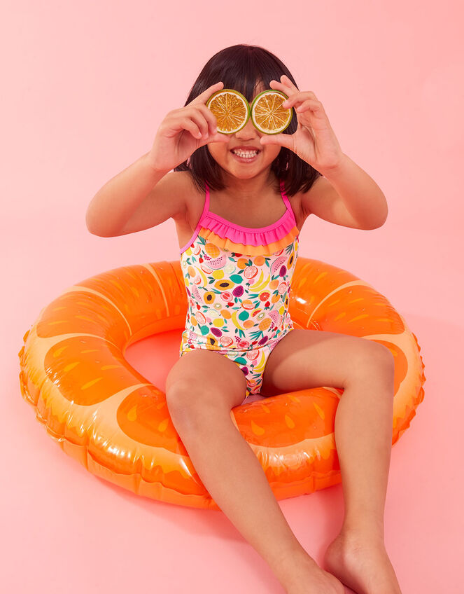 Girls Fruit Print Frill Swimsuit, Multi (BRIGHTS-MULTI), large