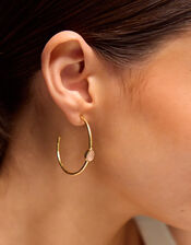 14ct Gold-Plated Rose Quartz Teardrop Hoop Earrings, , large