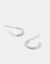 Sterling Silver Pavé Hoop Earrings, , large