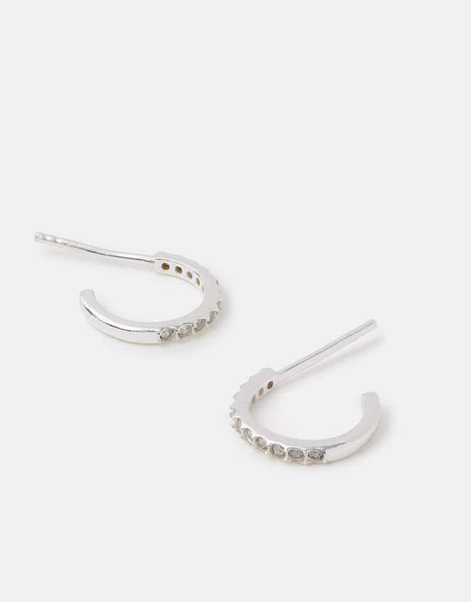 Sterling Silver Pavé Hoop Earrings, , large