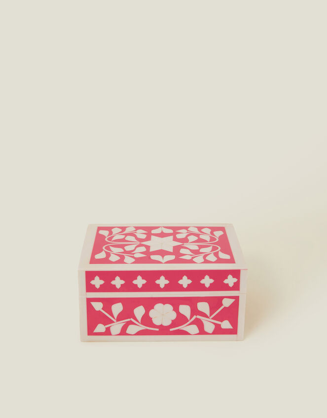 Floral Inlay Resin Trinket Box Pink, , large