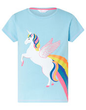 Retro Unicorn T-Shirt in Cotton Jersey, Blue (AQUA), large