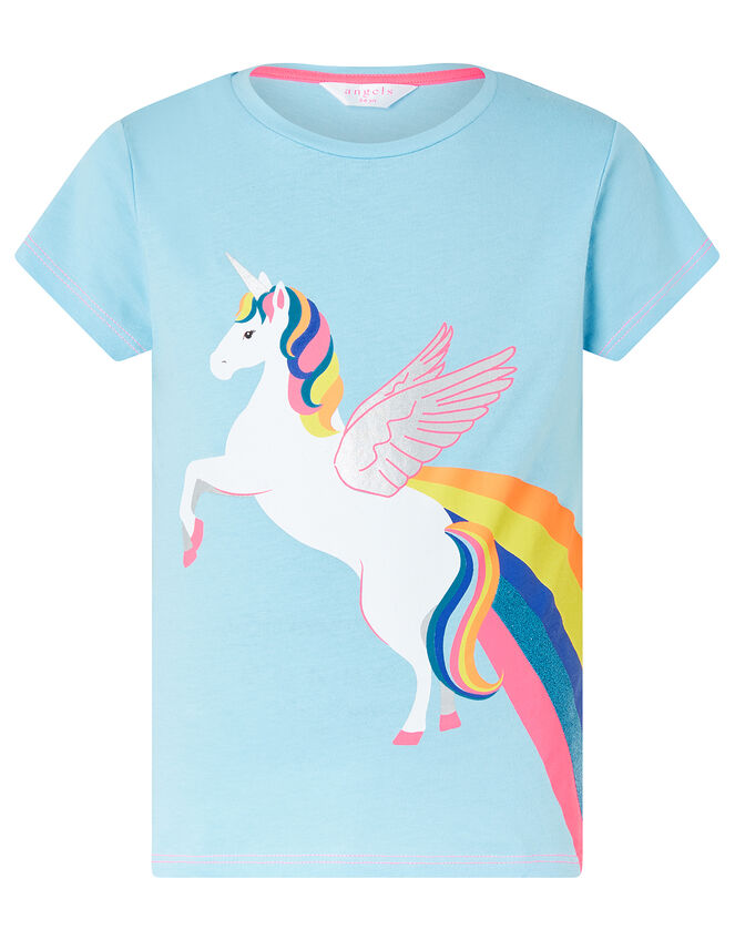 Retro Unicorn T-Shirt in Cotton Jersey, Blue (AQUA), large