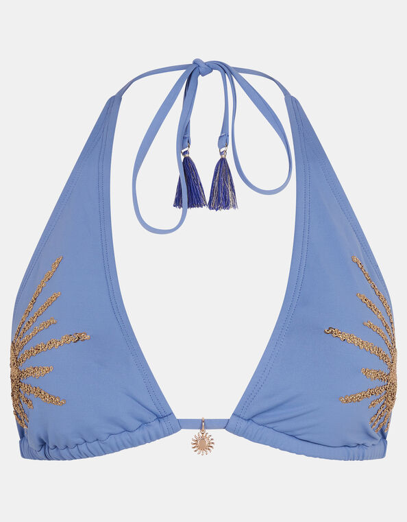 Sequin Sun Triangle Bikini Top, Blue (BLUE), large