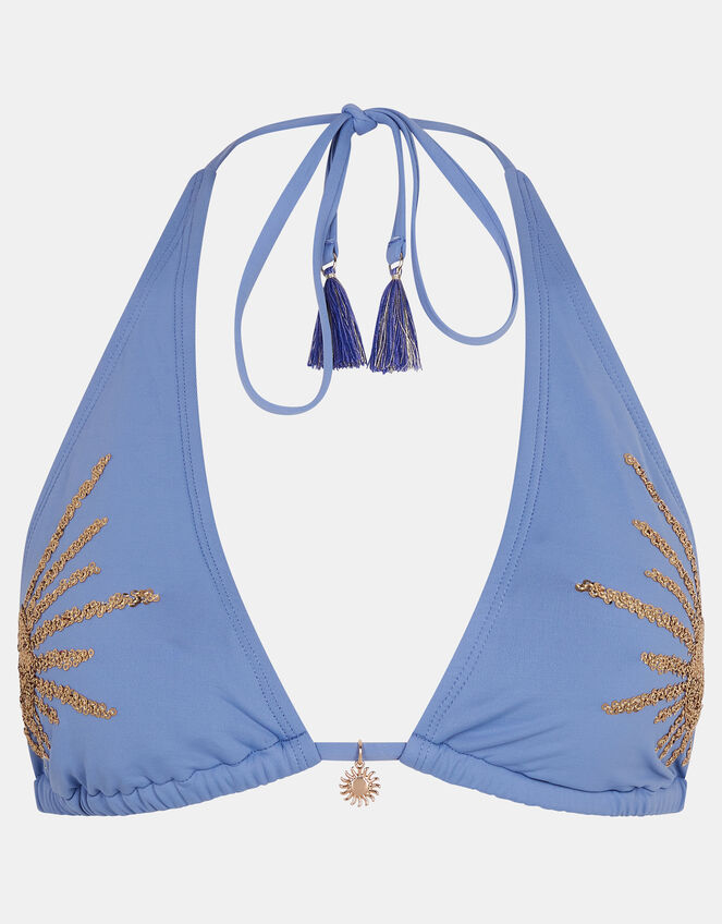 Sequin Sun Triangle Bikini Top, Blue (BLUE), large
