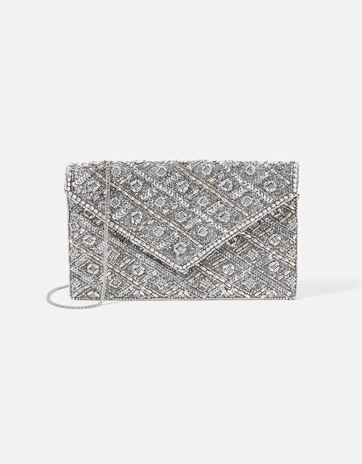 Silver embellished clutch bag deals