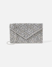 Tabitha Embellished Clutch Bag, Silver (SILVER), large