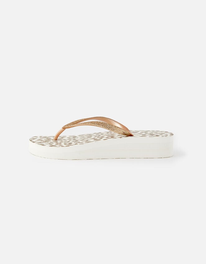 Glitter Leopard Wedge Flip Flops, Gold (GOLD), large