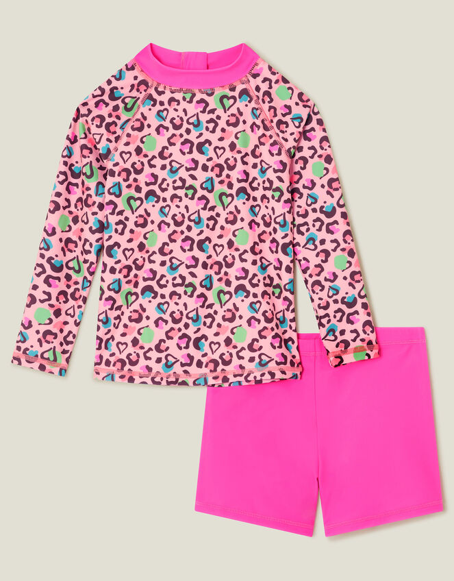 Girls Leopard Print Rash Vest Swim Set, Multi (BRIGHTS MULTI), large