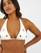 Sun Embroidered Triangle Bikini Top, Ivory (IVORY), large