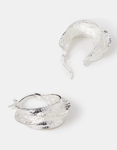 Sterling Silver-Plated Chunky Hammered Hoop Earrings, , large
