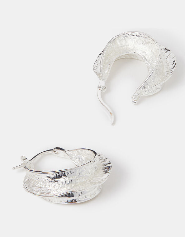 Sterling Silver-Plated Chunky Hammered Hoop Earrings, , large