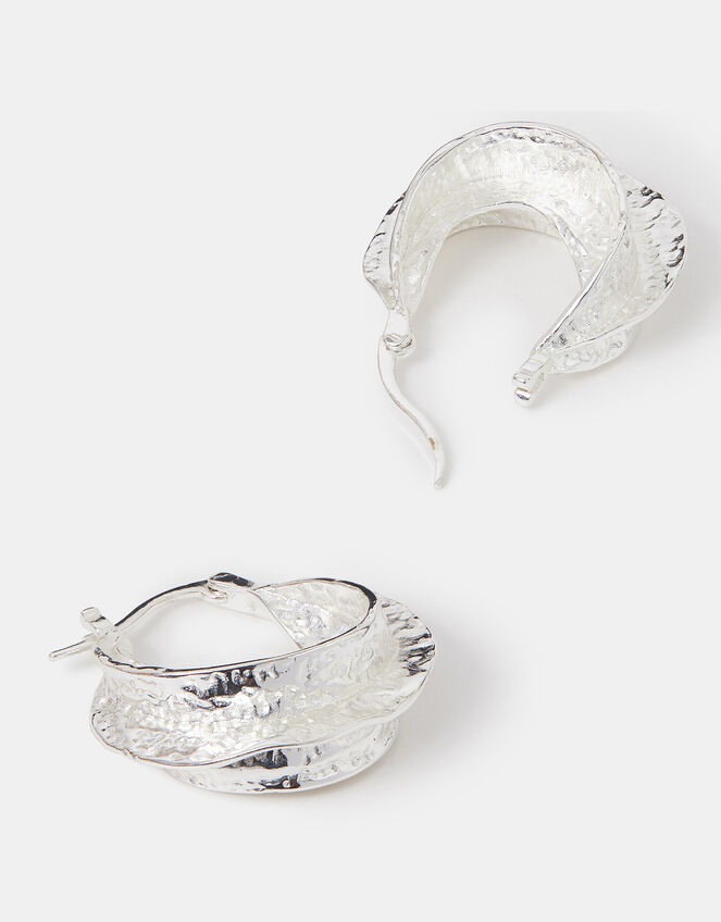 Sterling Silver-Plated Chunky Hammered Hoop Earrings, , large