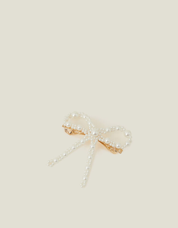 Mini Bow Pearl Barrette Clip, , large