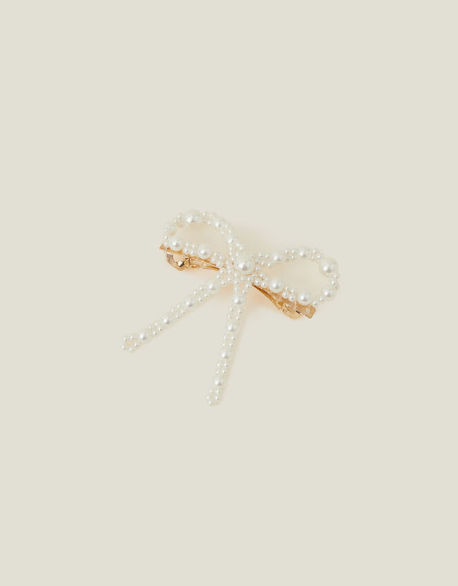 Mini Bow Pearl Barrette Clip, , large
