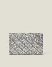 Metallic Embellished Clutch Bag, Silver (SILVER), large