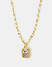 Stainless Steel Rectangle Stone Pendant Necklace, , large