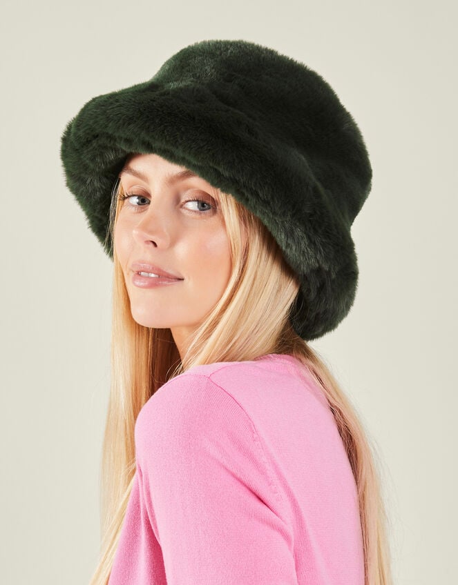 Faux Fur Bucket Hat, Green (GREEN), large