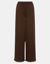 Crinkle Wide Leg Trousers, Brown (CHOCOLATE), large