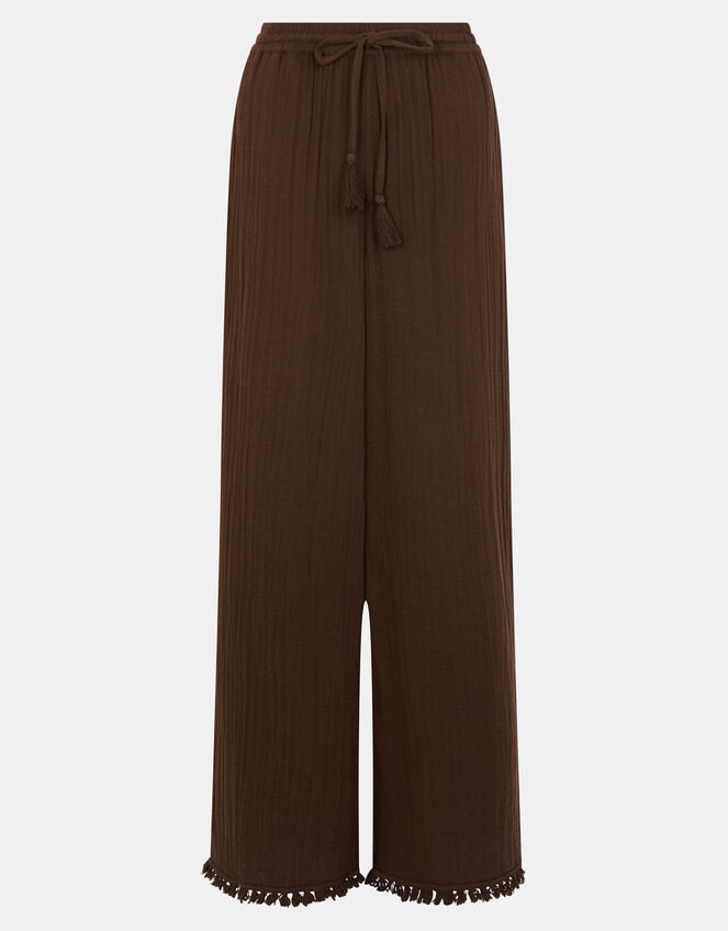 Crinkle Wide Leg Trousers, Brown (CHOCOLATE), large