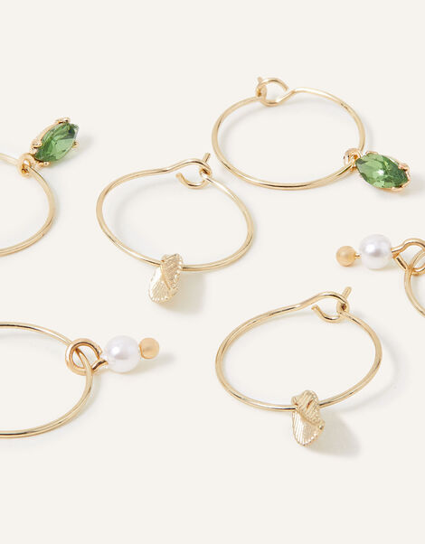 Leaf Hoop Earrings Set of Three, , large