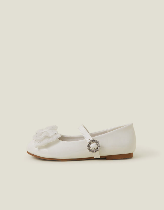 Girls Patent Bow Ballet Flats, Ivory (IVORY), large