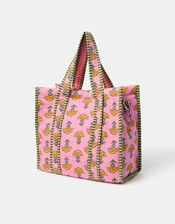Floral Block Print Quilted Handbag, , large