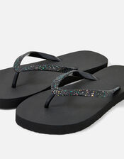 Glitter Flip Flops, Black (BLACK), large