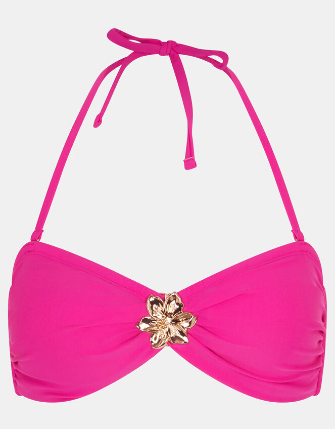 Flower Buckle Bandeau Bikini Top, Pink (PINK), large