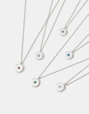 Sterling Silver Birthstone Disc Pendant Necklace, Silver (ST SILVER), large