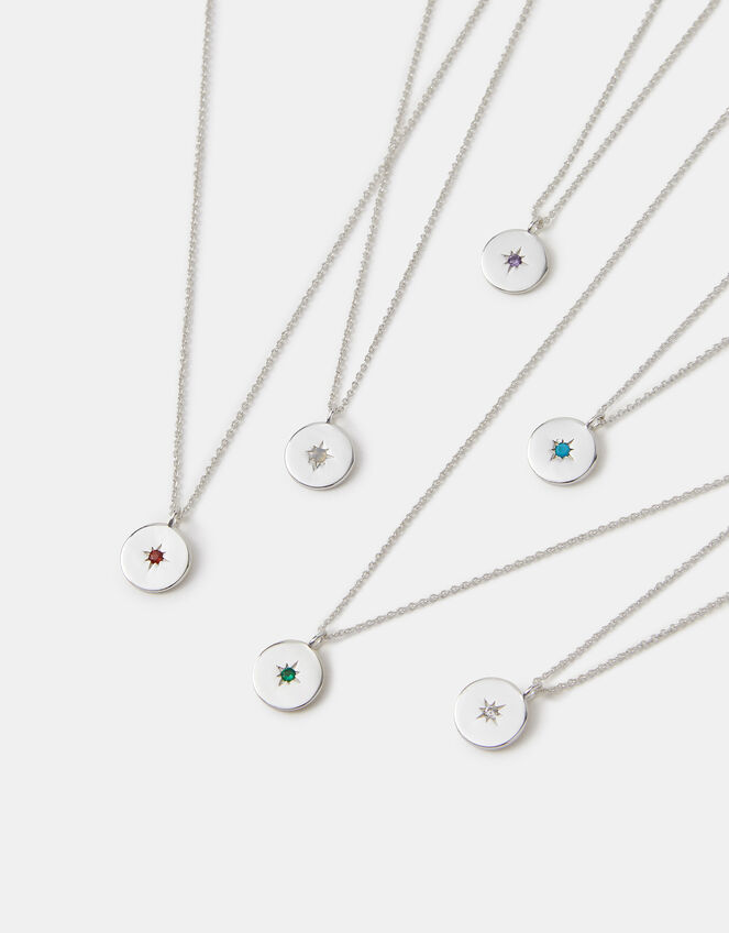 Sterling Silver Birthstone Disc Pendant Necklace, Silver (ST SILVER), large