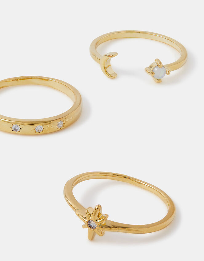 3-Pack 14ct Gold-Plated Celestial Rings, Gold (GOLD), large