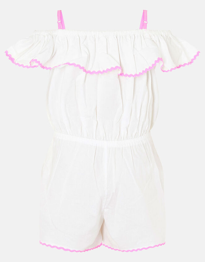 Rainbow Playsuit in Pure Cotton, White (WHITE), large
