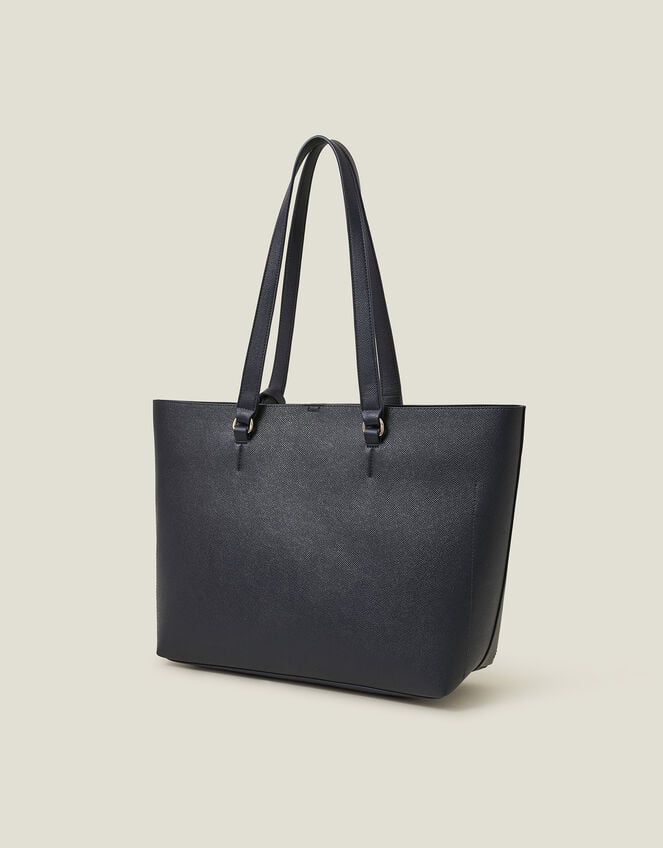 Faux Leather Tote Bag, Blue (NAVY), large