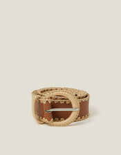 Raffia Whipstitch Belt, Tan (TAN), large