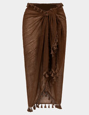 Tassel Trim Sarong, Brown (CHOCOLATE), large