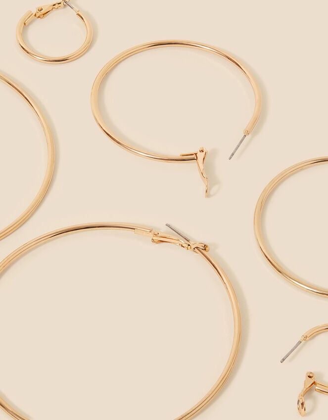 Simple Hoop Earrings Set of Three, Gold (GOLD), large