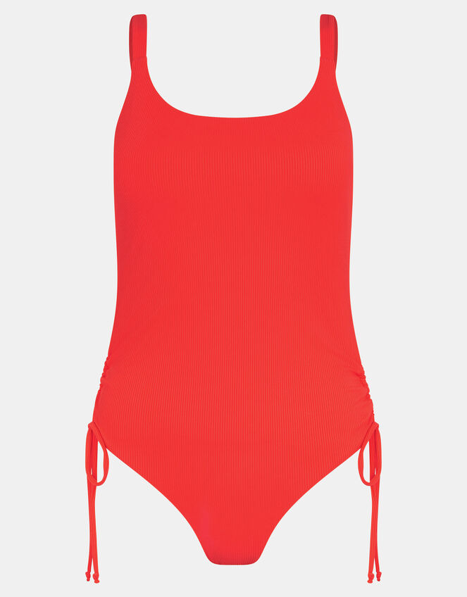 Rib Tie-Side Swimsuit, Orange (CORAL), large