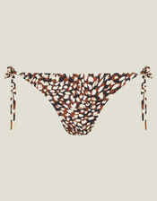 Animal Print Tie Side Bikini Bottoms, Brown (BROWN), large