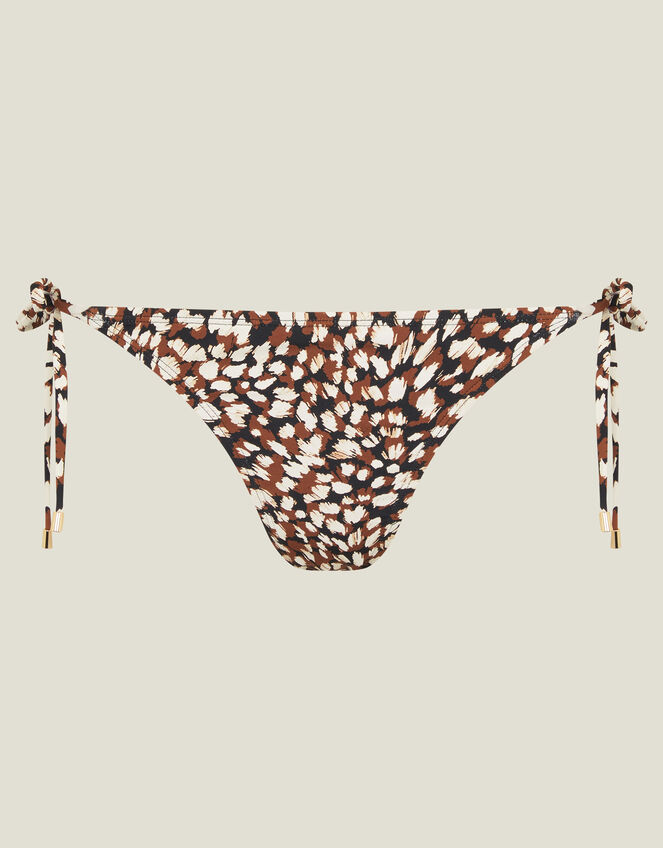 Animal Print Tie Side Bikini Bottoms, Brown (BROWN), large