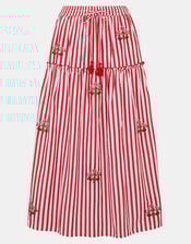 Cherry Embroidered Stripe Midi Skirt, Red (RED), large