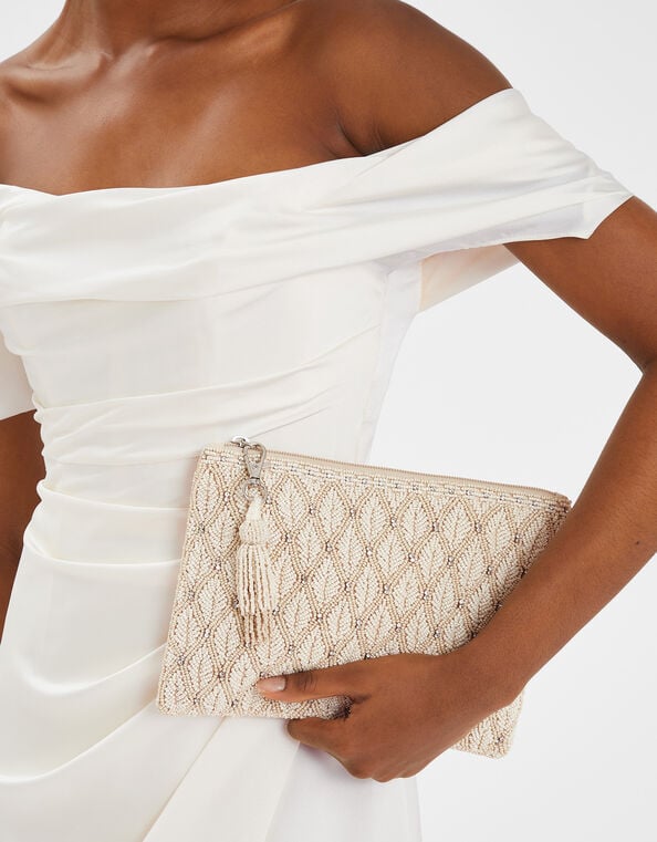 Bridal Embellished Zip Clutch Bag, , large