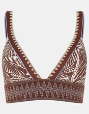 Palm Print Band Bikini Top, Brown (BROWN), large